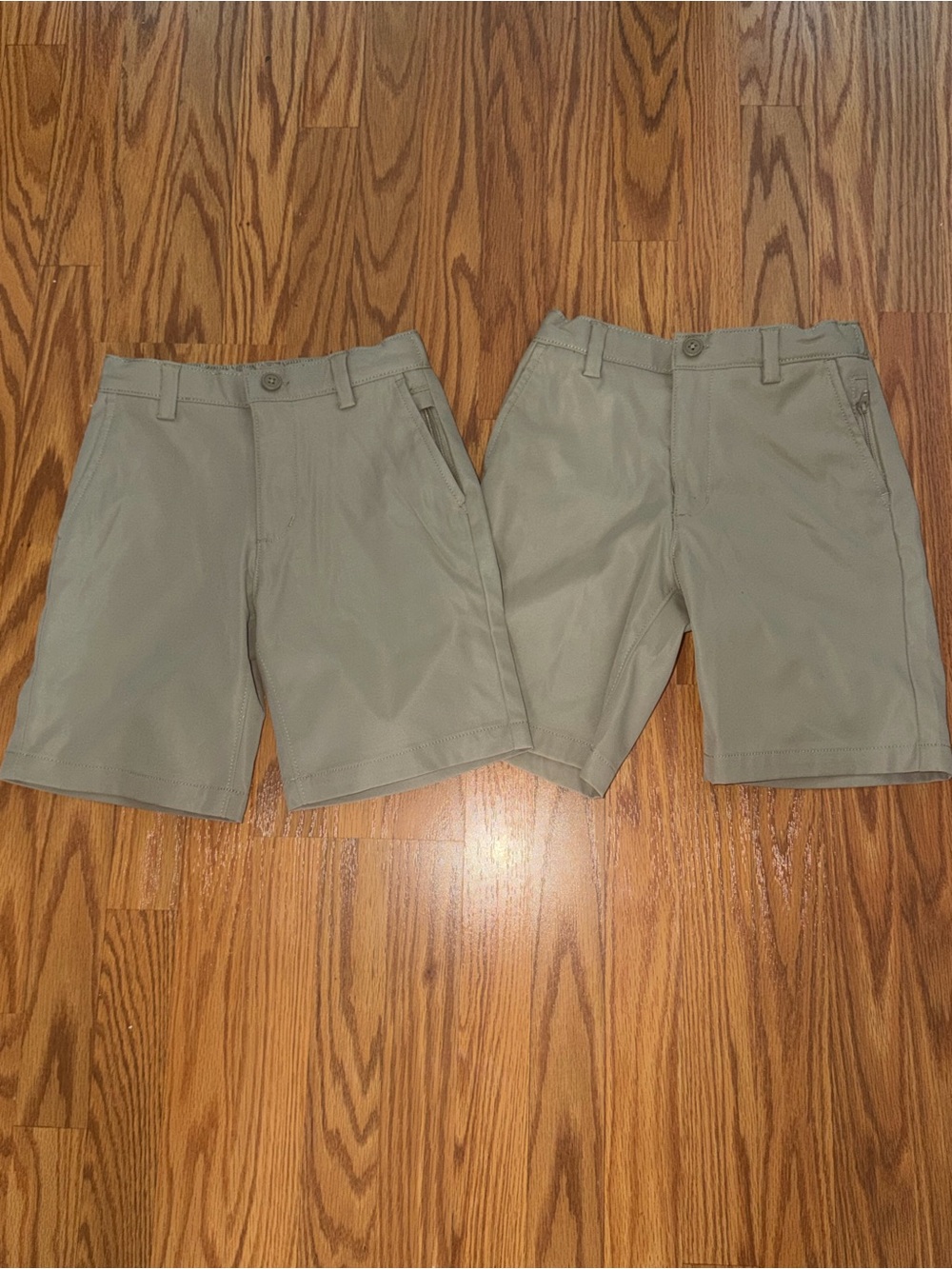 Land’s End tan active performance chino shorts, boys size 5, two pair